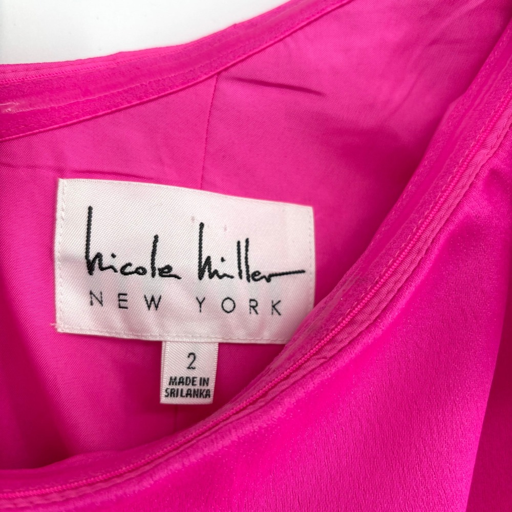 NWT Nicole Miller Hot Pink One Shoulder Bow Mini Dress Sz‎ 2 Cocktail Prom Hoco - Picture 2 of 12